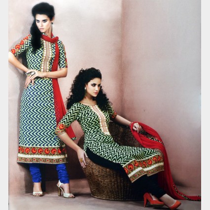 JoyVijoy’s Fashionable Cotton Salwar Kamiz and Dupatta with Ornamental Accessories 